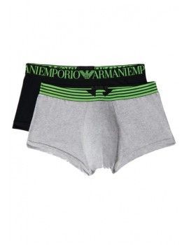 Bóxer Emporio Armani -2 Pack- (Negro y Gris Melange Logo Verde Lima)