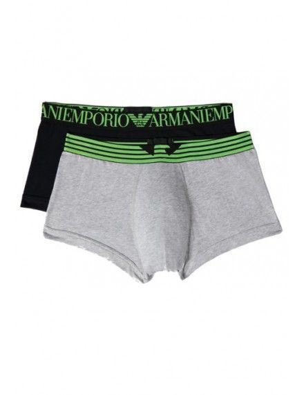 Bóxer Emporio Armani -Pack de 2- (Negro y Gris Melange con Logo Verde Lima)