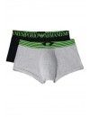 Bóxer Emporio Armani -Pack de 2- (Negro y Gris Melange con Logo Verde Lima)