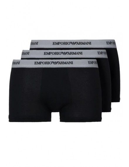 Bóxer Emporio Armani Básico -Pack de 3- (Negro con Cinturilla Gris)