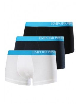 Bóxer Emporio Armani -3 Pack- Stretch Cotton (Blanco, Negro y Marino Cinturilla Azul)
