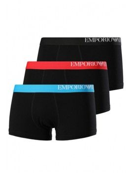 Bóxer Emporio Armani -3 Pack- Stretch Cotton (Negro Cinturilla Azul, Negra y Roja)