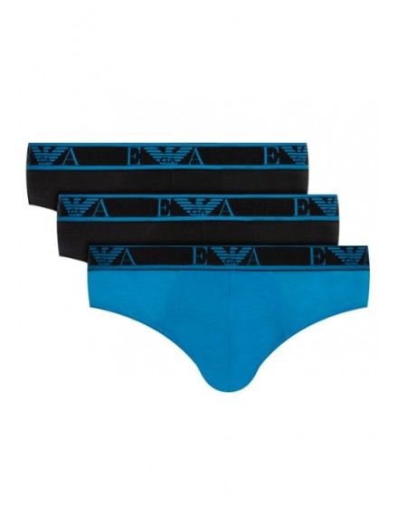 Slip Emporio Armani Stretch Cotton -Pack de 3- (Negro, Azul y Negro)