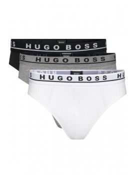 Slip Hugo Boss Básico -3 Pack- Cotton Stretch (Blanco, Negro y Gris)