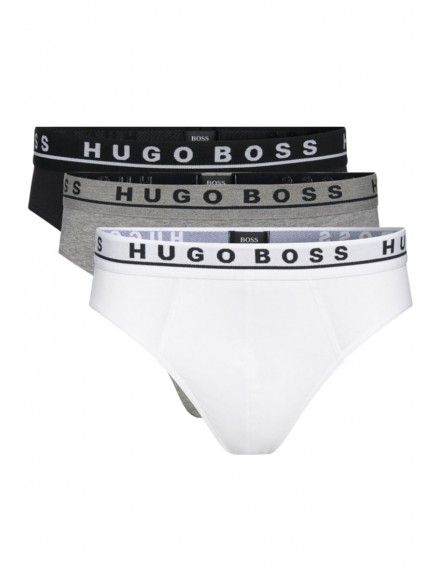 Slip Hugo Boss Cotton Stretch Básico -Pack de 3- (Blanco, Negro y Gris)