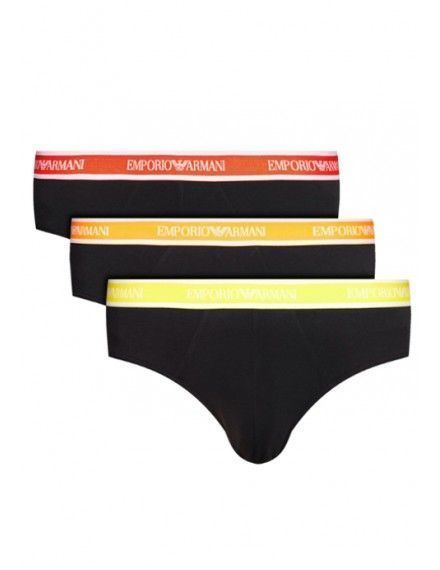 Slip Emporio Armani Stretch Cotton -3 Pack- (Negro Cinturilla Multicolor)