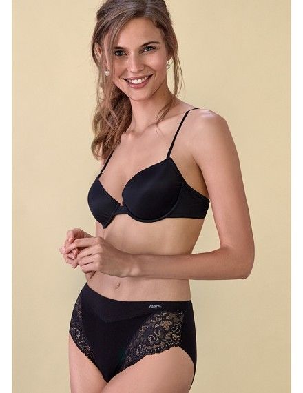 Braga Janira Milano Lace Cotton Band (Negro y Dune)