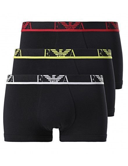 Bóxer Emporio Armani -3 Pack- Stretch Cotton (Negro con Logo Multicolor)