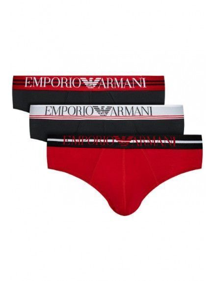 Slip Emporio Armani -3 Pack- Sostenible (Negro y Rojo Logo Fantasía)
