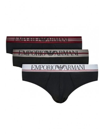 Slip Emporio Armani -3 Pack- Sostenible (Negro Logo Fantasía)