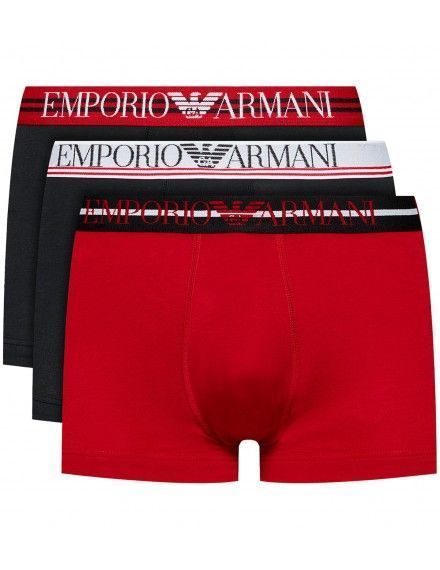 Bóxer Emporio Armani -3 Pack- Sostenible (Negro y Rojo Logo Fantasía)