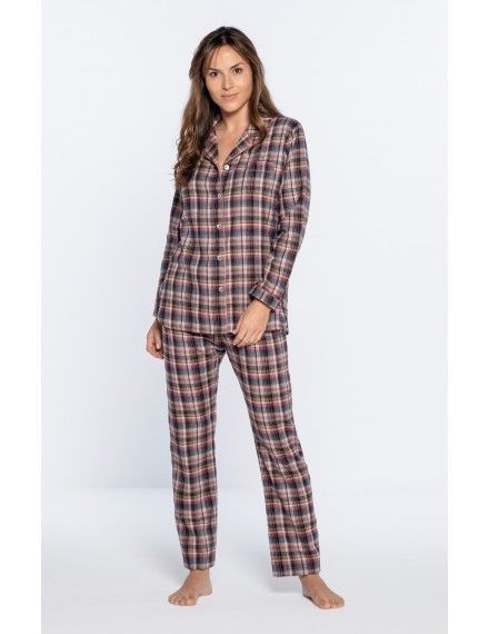 Pijama de mujer Guasch de viyela a cuadros con botones (rojo)