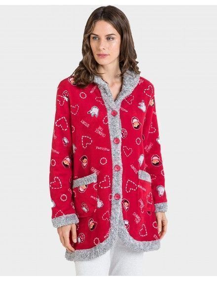 Bata de mujer Massana Tejido Peluche con Botones (Rojo)