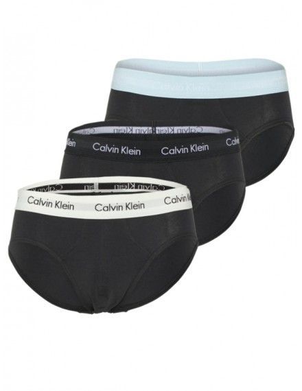 Slip Calvin Klein -3 Pack- Cotton Stretch (Negro Cinturilla Negra, Celeste y Marfil)