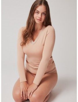 Camisola interior feminina Gisela Thermal EKO de manga comprida e decote em V