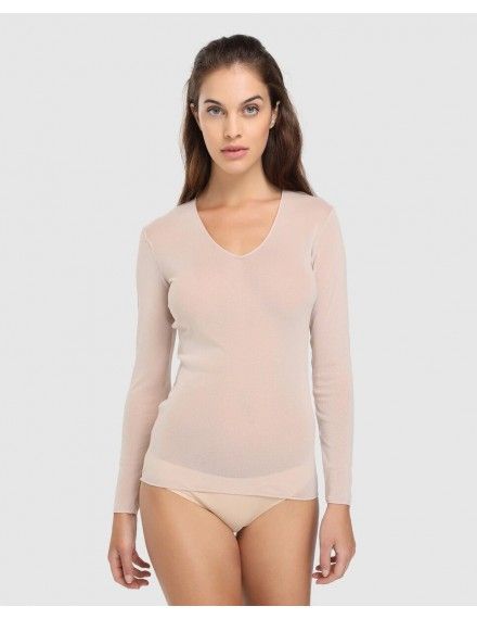 Camiseta de Tul Janira de Manga Larga y Cuello de Pico Denis