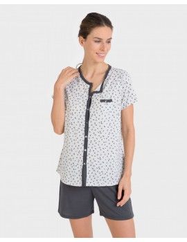Pijama de mujer Massana manga corta abierto con botones estampado (gris)