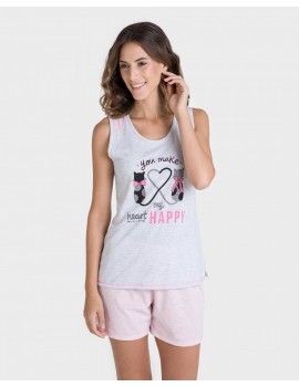 Pijama feminino Massana Sem Mangas estampado (Cinza)