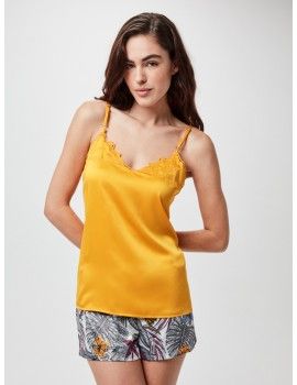 Pijama corto de mujer Gisela Tirantes Finos Estampado (mostaza)