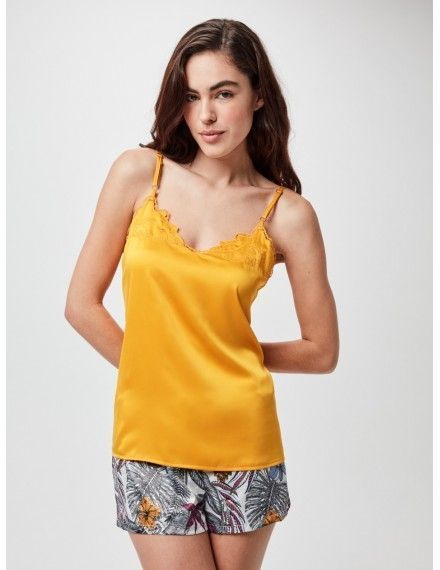 Pijama corto de mujer Gisela Tirantes Finos Estampado (mostaza)