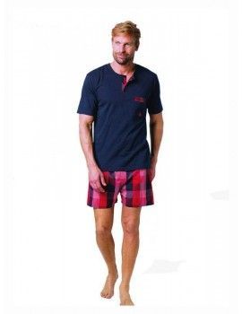 Pijama masculino Guasch Manga Curta com Abotoadura (Vermelho e Marinho)