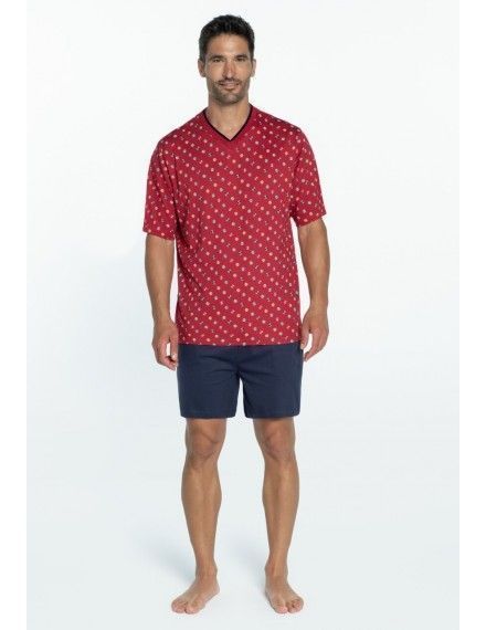 Pijama de Hombre Guasch Tejido Punto Estampado Billar (Rojo y Azul)