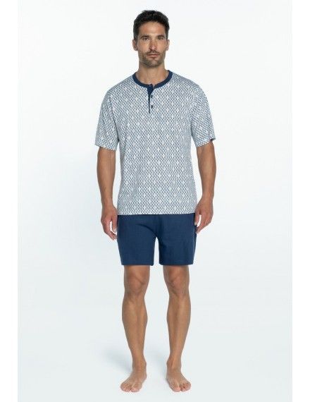 Pijama de Hombre Guasch Tejido Punto Estampado Caballitos de Mar (Azul y Blanco))