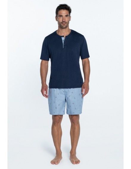 Pijama de Hombre Guasch Tejido Punto y Popelín Estampado Kayaks (Azul)