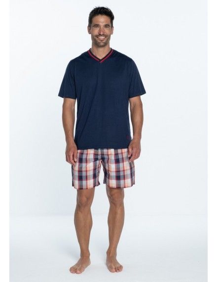 Pijama de Hombre Guasch Tejido Punto y Popelín Estampado a Cuadros (Azul)