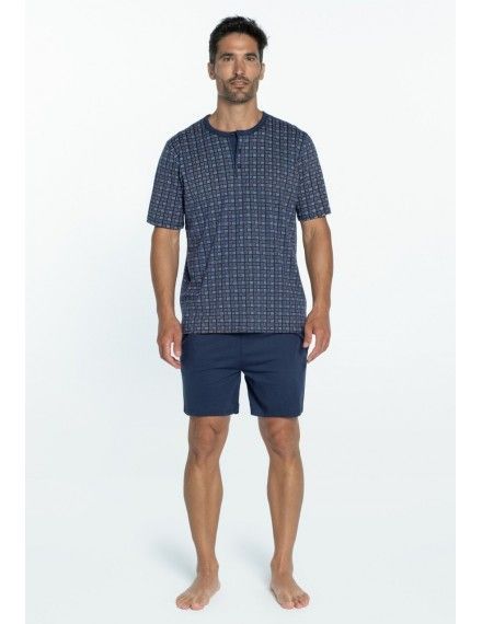 Pijama de Hombre Guasch Tejido Punto Estampado Geométrico (Marino)