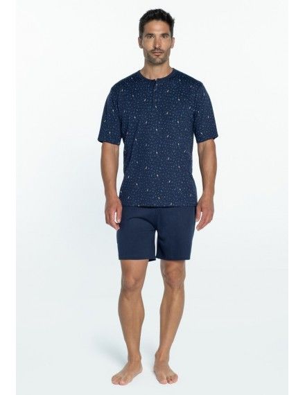 Pijama de Hombre Guasch Tejido Punto Estampado Motivos Musicales (Marino)
