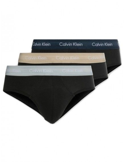 Slip Calvin Klein -3 Pack- Cotton Stretch (Negro Cinturilla Marino, Gris y Beige)