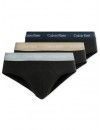 Slip Calvin Klein -3 Pack- Cotton Stretch (Negro Cinturilla Marino, Gris y Beige)