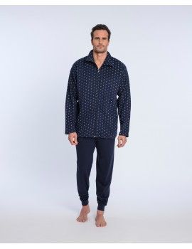 Bata de hombre Guasch de punto felpa estampada (Marino)