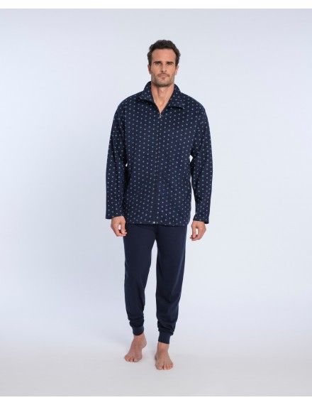 Bata de hombre Guasch de punto felpa estampada (Marino)