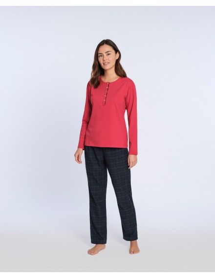 Pijama de Mujer Guasch de Tejido de Punto y Viyela (Rojo)