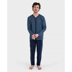 Pijama de Hombre Massana Abierto de Tejido Jacquard (Marino)