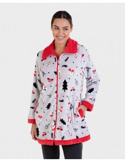 Bata de Mujer Massana de Tejido Polar Estampado (Gris)