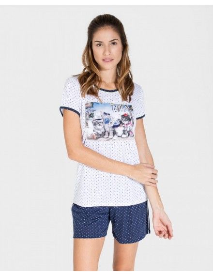 Pijama de mujer Massana corto con topos (blanco)
