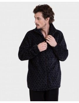 Bata de Hombre Massana Tejido Polar Estampado Cenefa (Carbón)