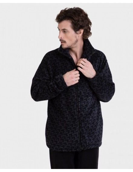 Bata de Hombre Massana Tejido Polar Estampado Cenefa (Carbón)