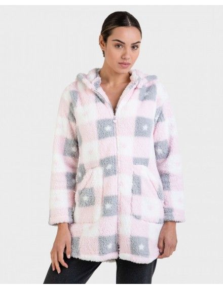 Bata de Mujer Massana Tejido Polar con Estampado de Cuadros (Rosa)