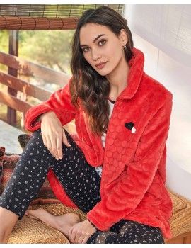 Bata de Mulher Massana de Tecido Polar com Relevo (Vermelho)