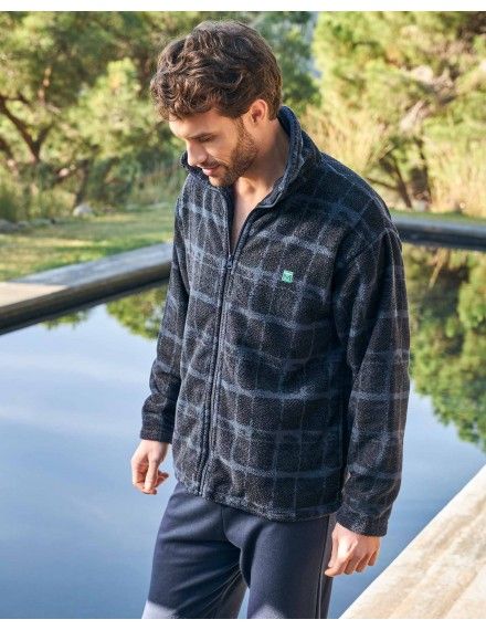 Roupão de Homem Massana Tecido Polar Estampado Quadros (Azul)