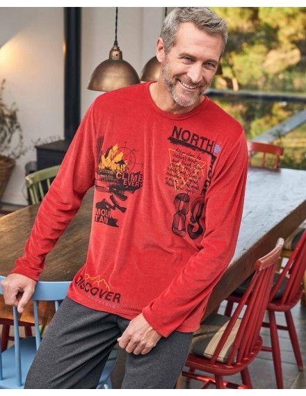 Pijama de hombre Massana de Terciopelo Estampado (Rojo)