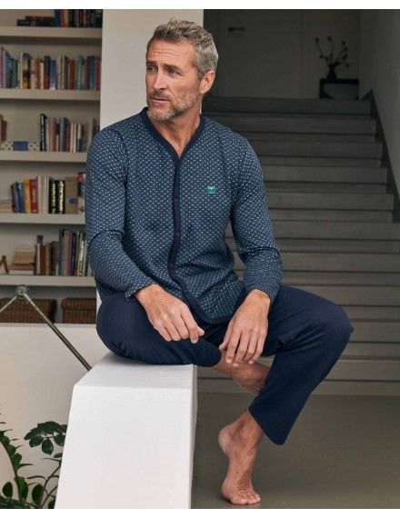 Pijama de Hombre Massana Abierto de Tejido Jacquard (Marino)