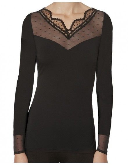 Camiseta Janira Manga Larga Dotty Modal (Negro)