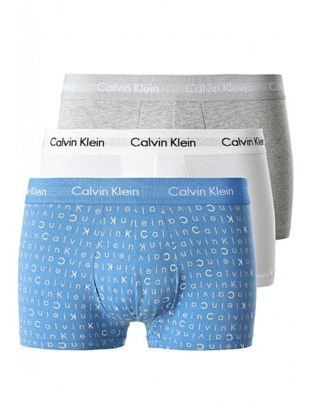 Bóxer Calvin Klein -3 Pack- Cotton Stretch (Gris, Blanco y Azul Fantasía)