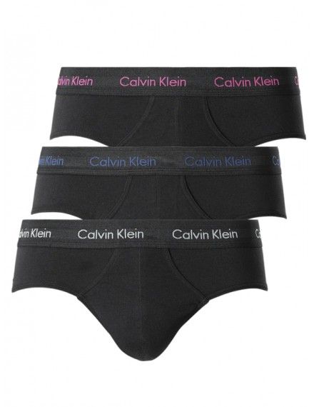 Slip Calvin Klein -3 Pack- Cotton Stretch (Negro Logo Azul, Fucsia y Gris)