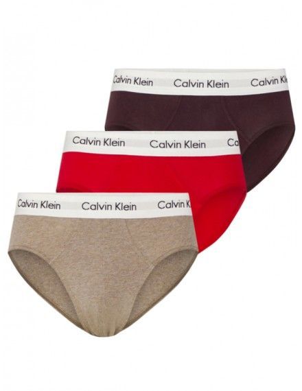 Slip Calvin Klein -3 Pack- Cotton Stretch (Beige, Rojo y Marrón)
